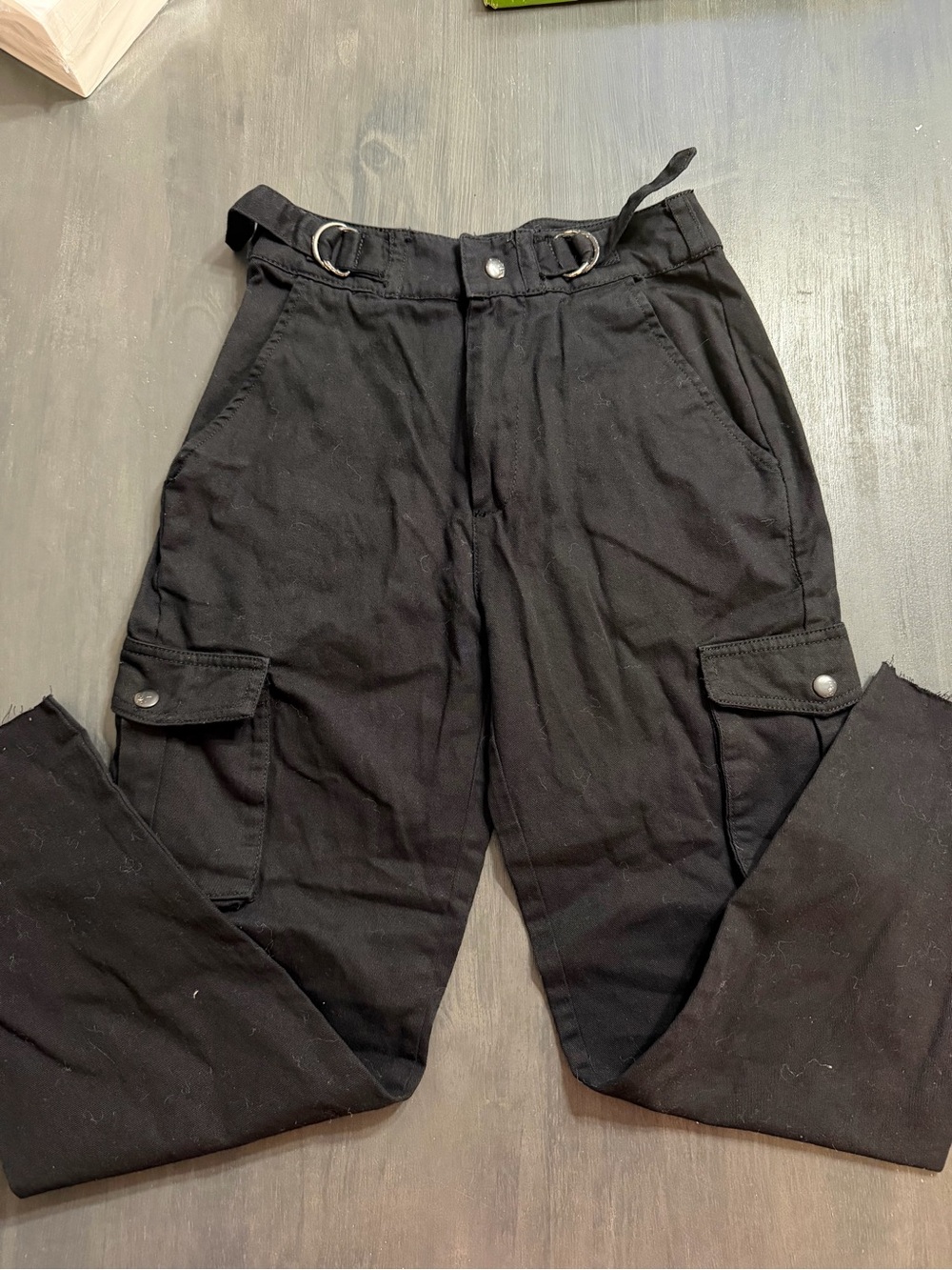 Innocence Black Cargo Pants US 2 UK 6 High Rise Wide Leg Utility Pockets